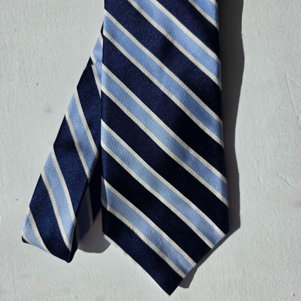 Nordstrom Silk Tie USA Made Navy Blue White Striped Statement Preppy Corpcore